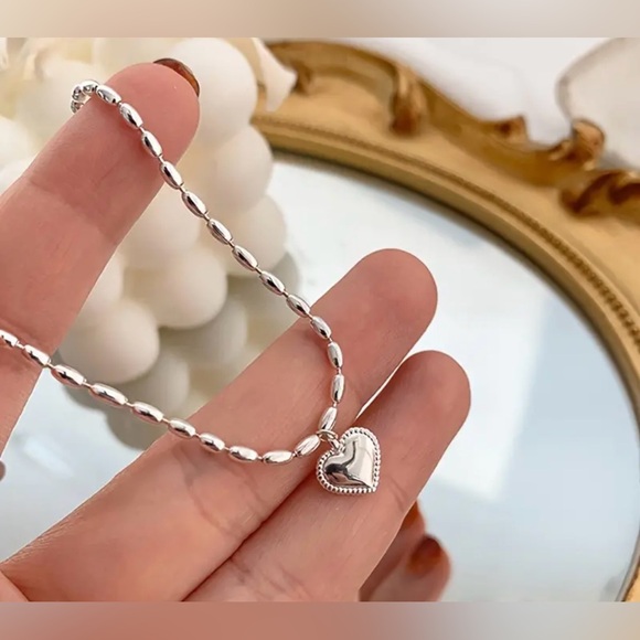 Mini Love Heart Bracelet Simple Style 925 Sterling Silver Hand Chain Jewelry - Picture 4 of 6